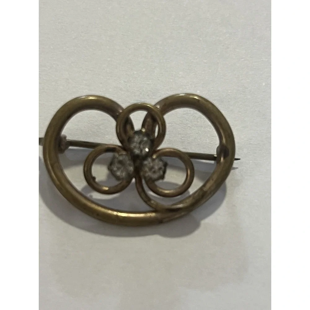 Vintage Gold Tone Rhinestone Pretzel Design Brooch‎ Ornate